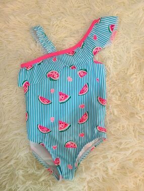 wonder nation One-Shoulder Watermelon Print Swimsuit - Size 4T